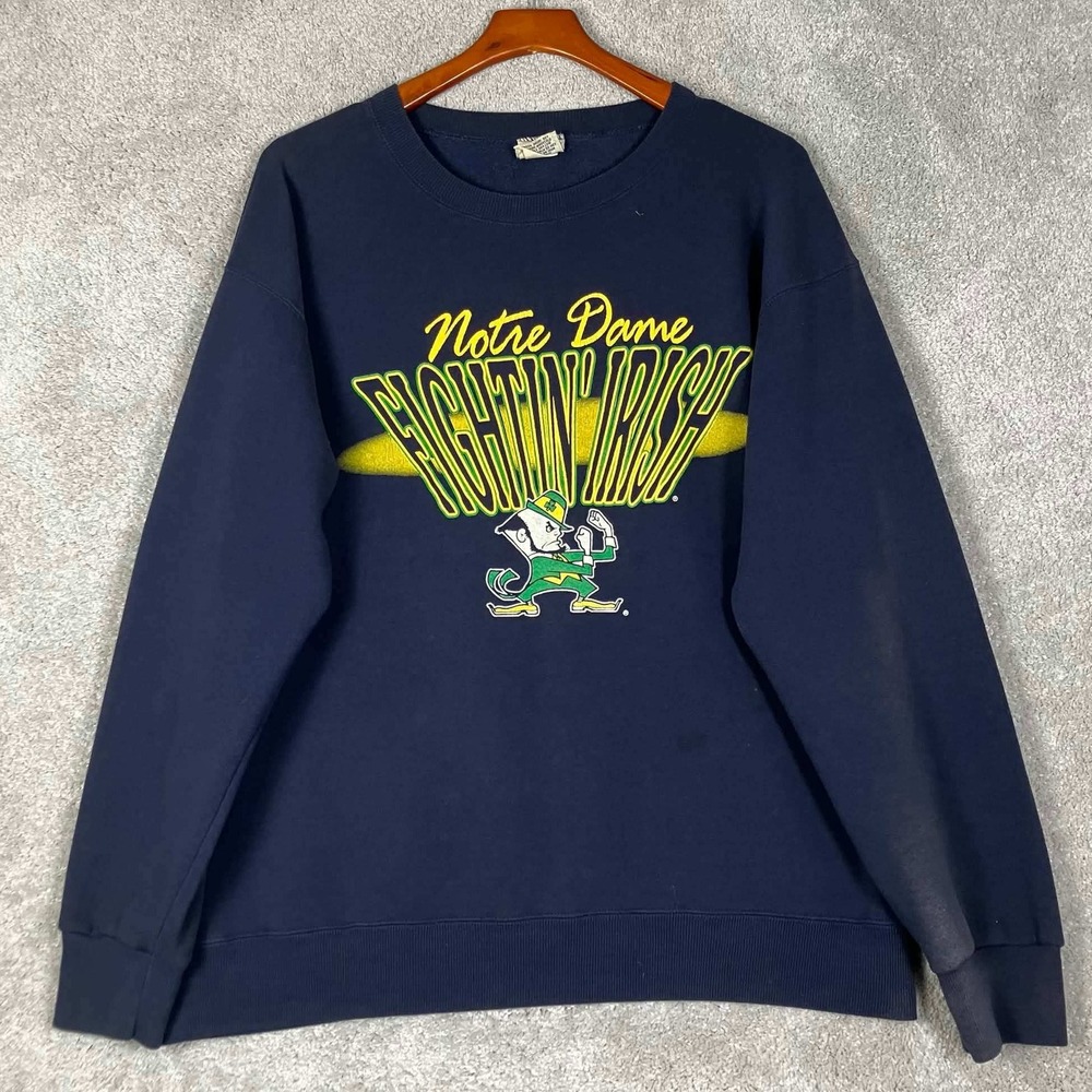 Vintage 90s Nutmeg Notre Dame Fighting Irish Large Sweatshirt Mens Navy Blue USA